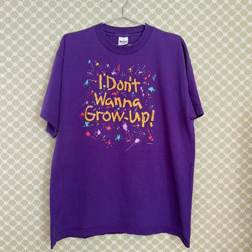 Vintage 90s Murina purple graphic ‘I don’t wanna grow up!’ T shirt